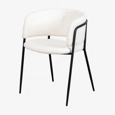 Set Van 4 Nalon Gestoffeerde Eetkamerstoelen Zwart & Chenille White & Teddystof - Sklum