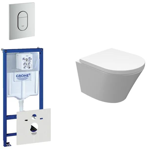 Wiesbaden Vesta Spoelrandloos toiletset bestaande uit inbouwreservoir, compact wandcloset met toiletzitting en bedieningsplaat verticaal mat chroom 0729205/0729241/sw98662/