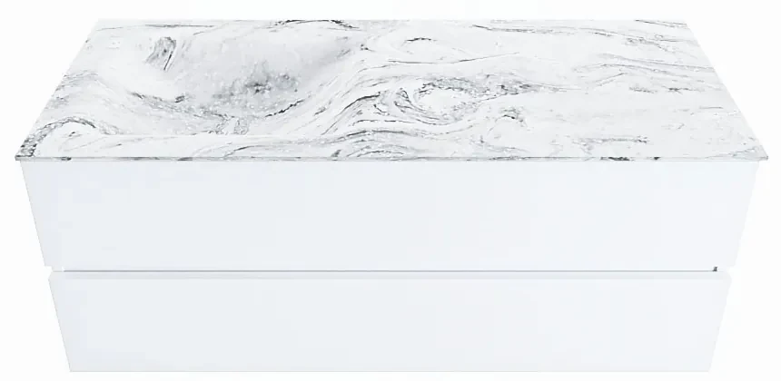 Mondiaz Vica DLux badmeubel 120cm talc 2 lades met wastafel glace links zonder kraangat