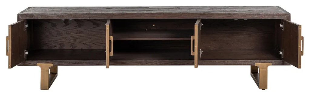 Richmond Interiors Cromford Mill Tv-meubel Donker Hout Brushed Gold - 200x45x56cm.