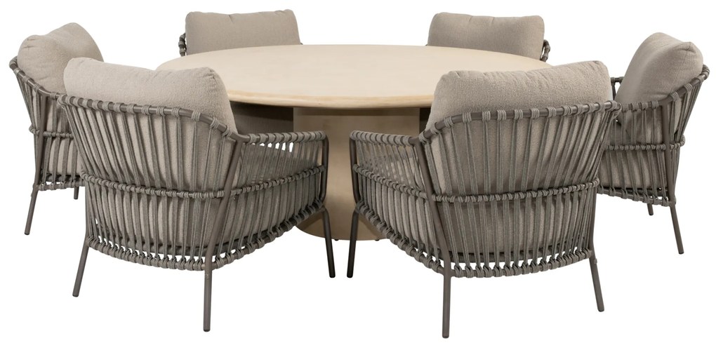 Hampton Capalbio low dining tuinset 160xH69 cm rond 7 delig mortex terre 4 Seasons Outdoor