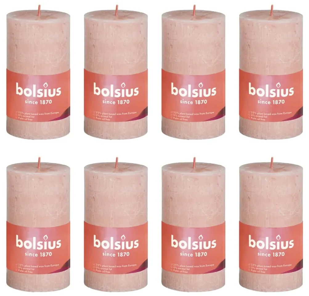 Bolsius Stompkaarsen Shine 8 st rustiek 100x50 mm mistroze