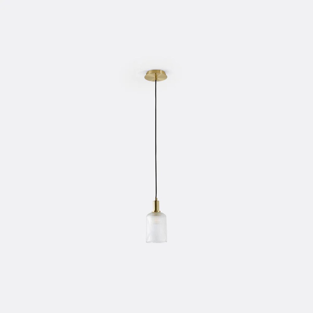 Hanglamp in messing en geribbeld glas Ø10,9 cm, Bogota