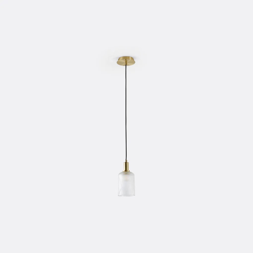 Hanglamp in messing en geribbeld glasØ10,9 cm, Bogota