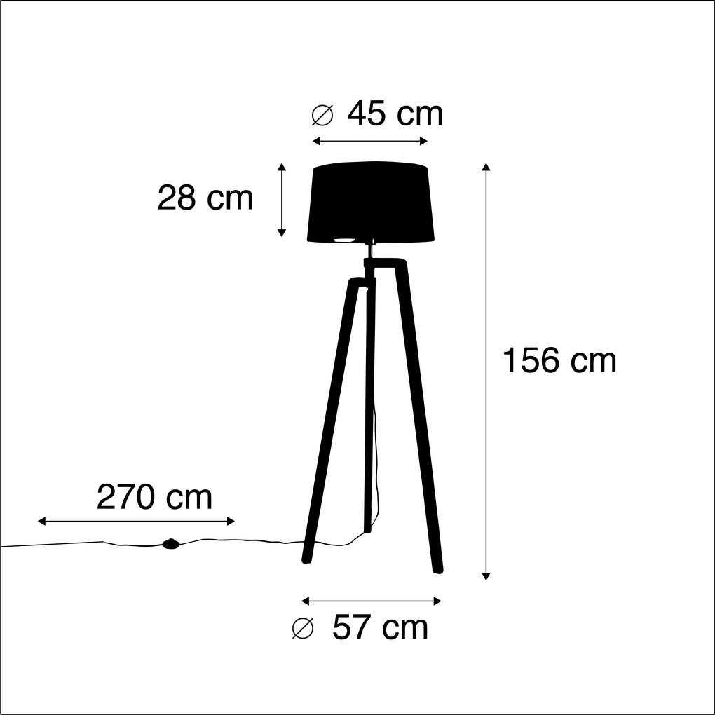 Vloerlamp tripod hout met kap 50 cm groen - Puros