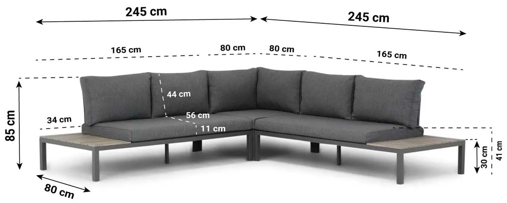 Hoek loungeset 5 personen Aluminium/polywood Grijs  Domani Furniture La Festa