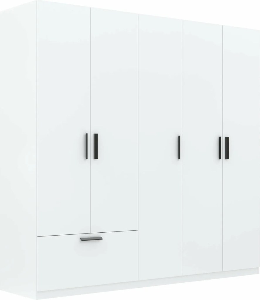 Kledingkast Bristol 204, Wit, 210x225x54cm, 183 kg, Kledingkast deuren: Met scharnieren, Aantal planken: 4, Aantal planken: 4