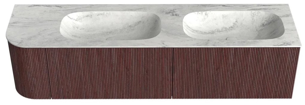 Mondiaz Kurve-dlux 175cm badmeubel ronding links ruby met 2 lades en 1 deur en wastafel stor small dubbel/rechts zonder kraangat opalo