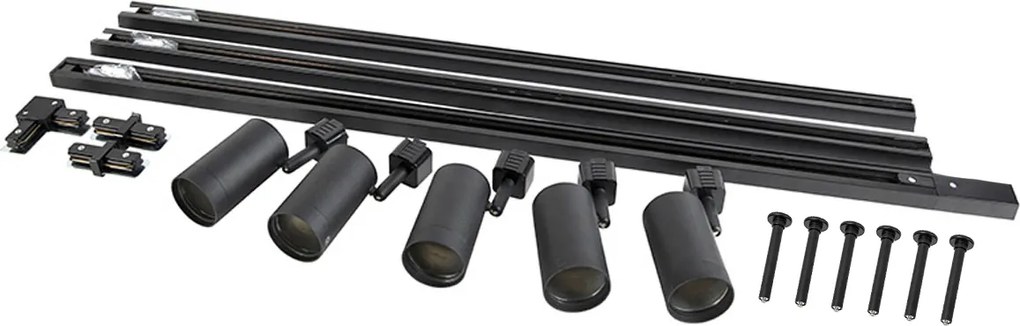 Modern hangend railsysteem met 5 spots zwart 1-fase - Iconic Jeana