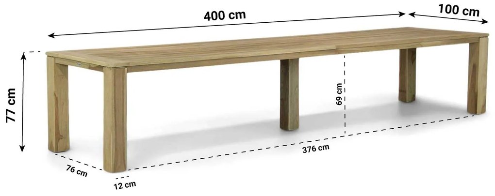 Dining Tuintafel rechthoekig 400 x 100 cm Teak Old teak greywash Brighton