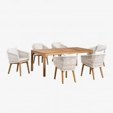 Set Van Rechthoekige Eettafel (200x100 Cm) In Donal Wood En 6 Barker Eetkamerstoelen Gardenia Wit - Sklum