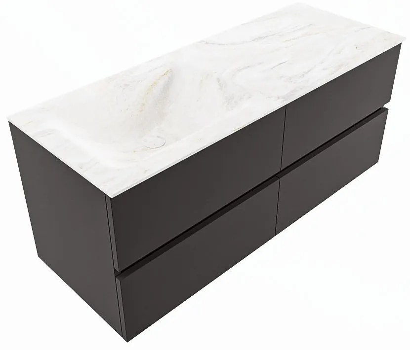 Mondiaz Vica DLux badmeubel 120cm dark grey 4 lades met wastafel ostra links 1 kraangat
