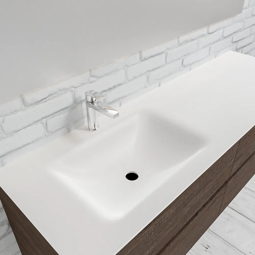 Zaro Valencia Solid Surface badmeubel 150cm donker eiken 1 kraangat spoelbak links met 4 lades