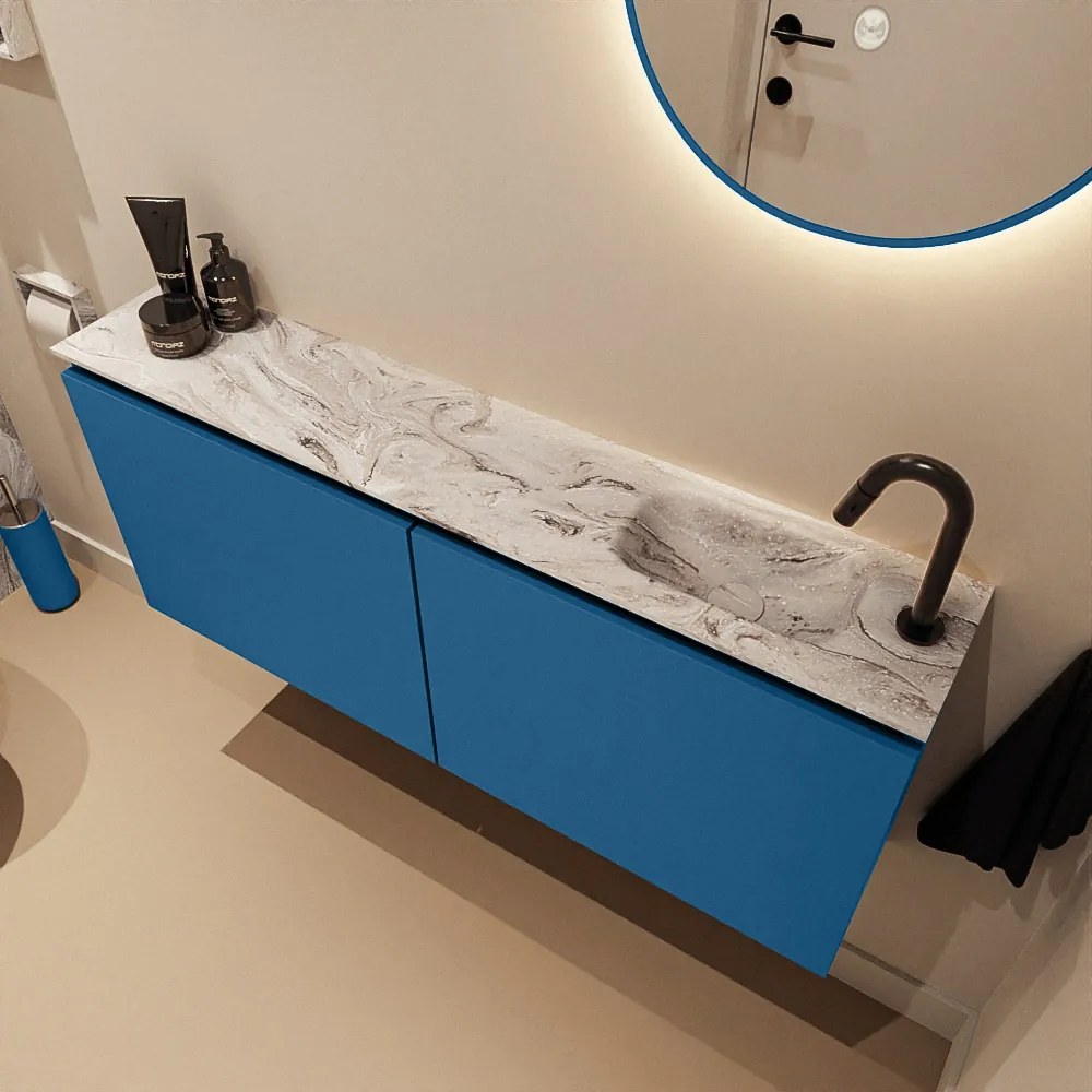 Mondiaz Ture DLux toiletmeubel 120cm jeans met wastafel glace rechts met kraangat