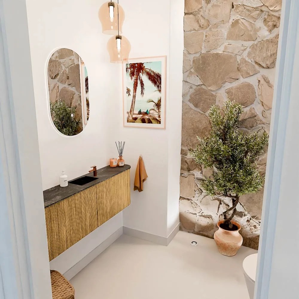 Mondiaz Joya DLux 125cm toiletmeubel ronding links/rechts oak met wastafel faye midden 1 kraangat lava