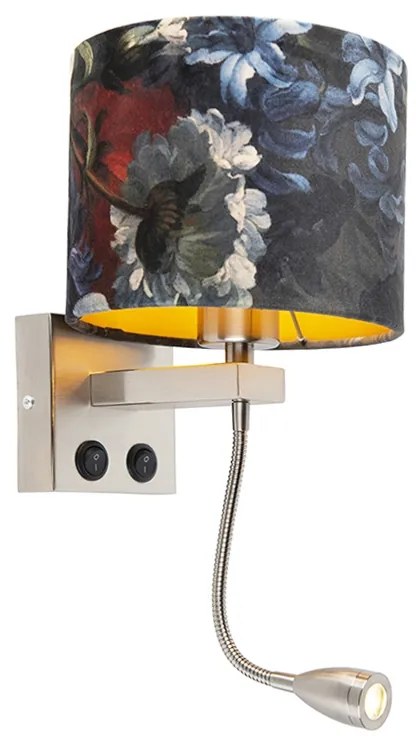 Wandlamp staal met velours kap bloemen met goud - Brescia