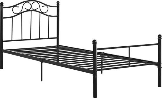Stalen ledikant eenpersoonsbed met bedbodem zwart 208x96x95 cm