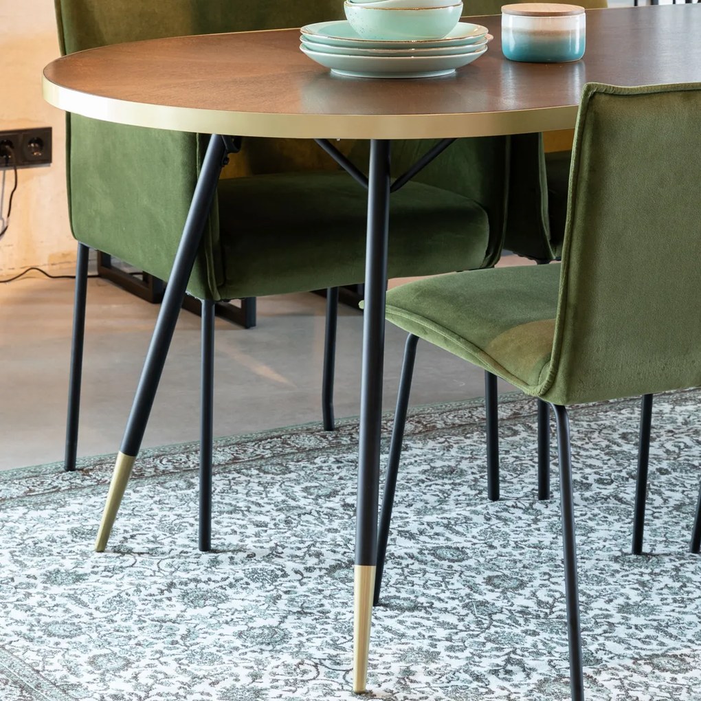 Lavis Denise Ovale Eettafel Walnoot En Messing - 180 X 90cm.