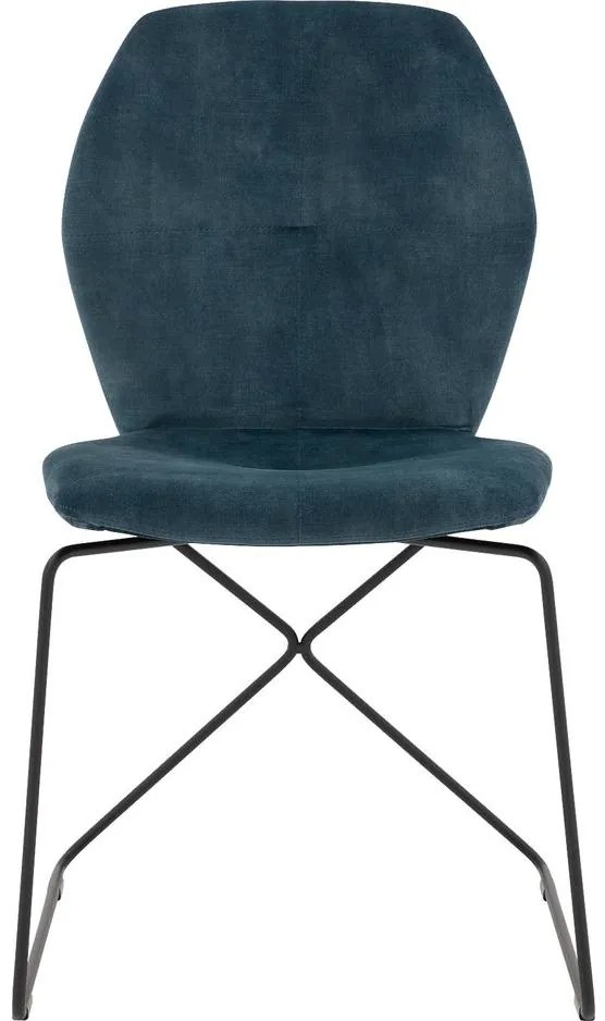 Goossens Excellent Eetkamerstoel Manzini blauw velvet stof leuning, modern design