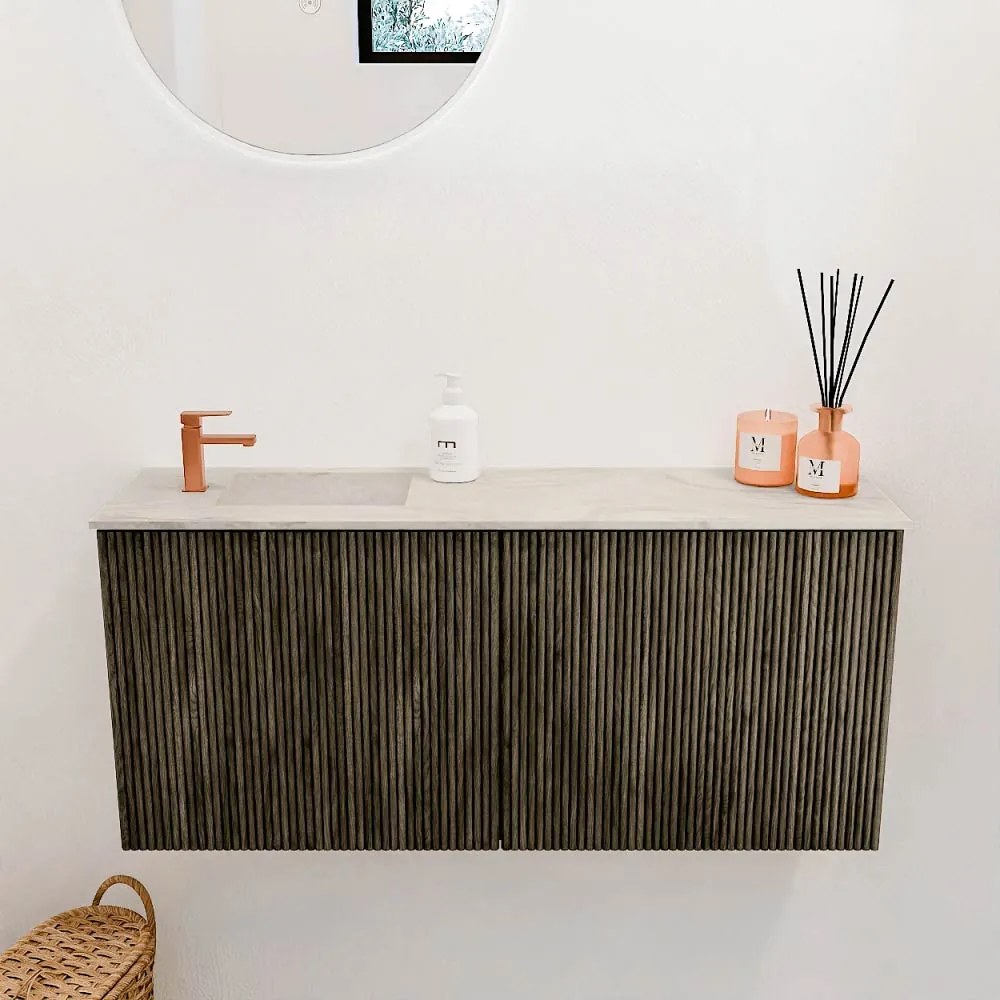 Mondiaz Joya DLux 90cm toiletmeubel shadow met wastafel faye links 1 kraangat ostra