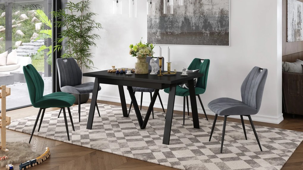 AVERY zwart mat - LOFT/INDUSTRIËLE TAFEL VOOR WOONKAMER / EETKAMER UITKLAPBAAR TOT 330 cm!