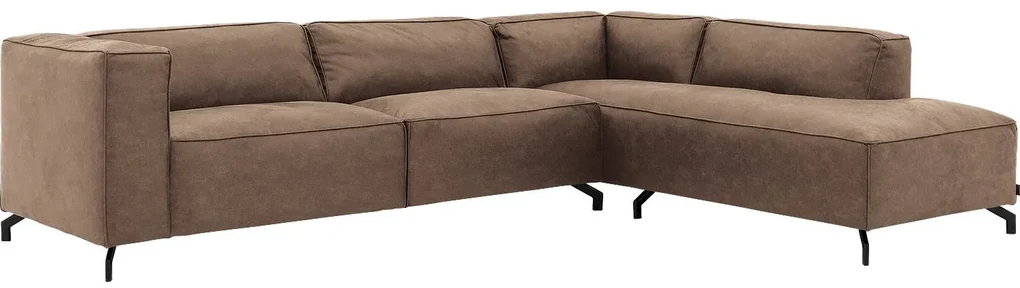 Goossens Bank Calvin bruin, micro leer, 3,5-zits, modern design met ligelement rechts