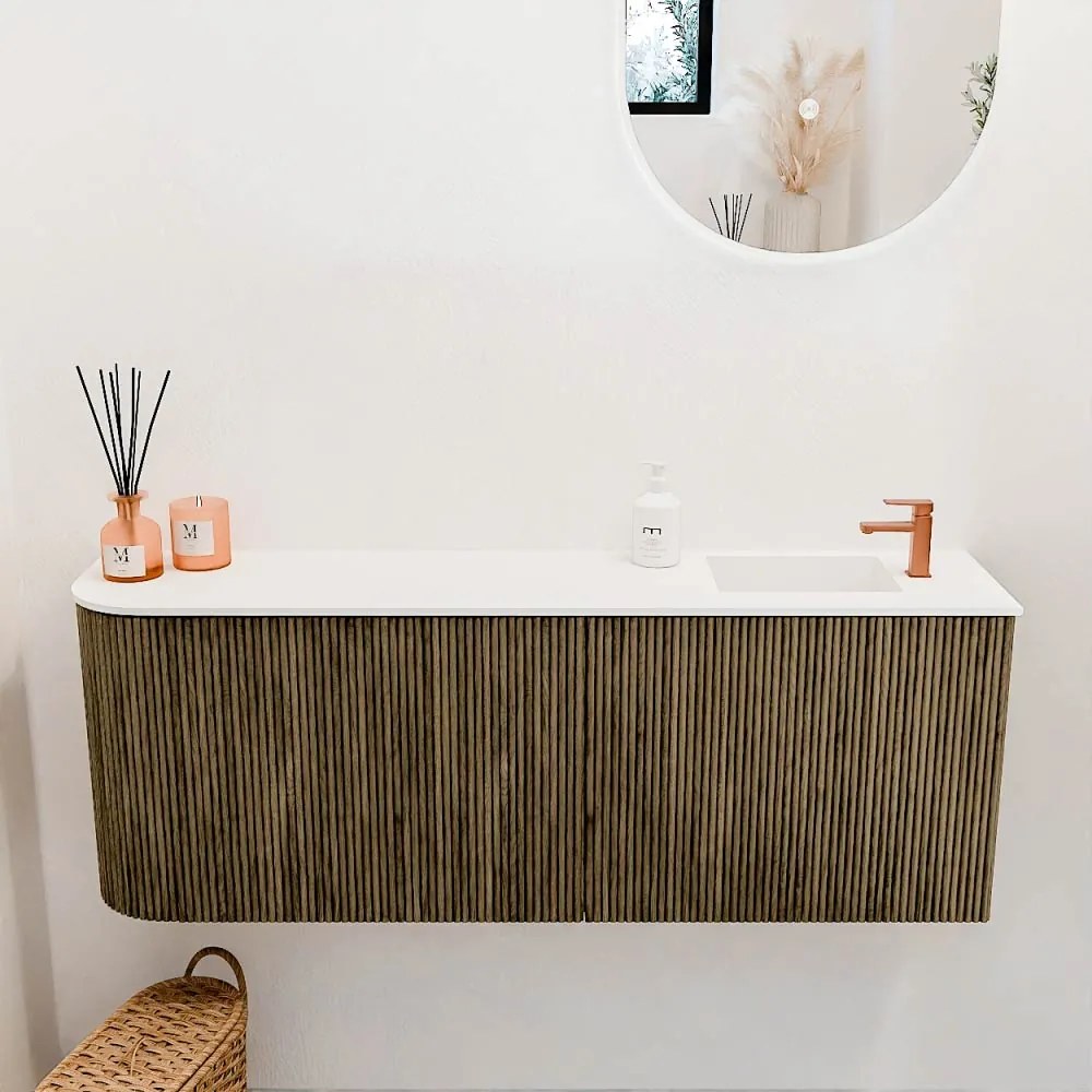 Mondiaz Joya 110cm toiletmeubel ronding links dusk met wastafel faye rechts 1 kraangat talc