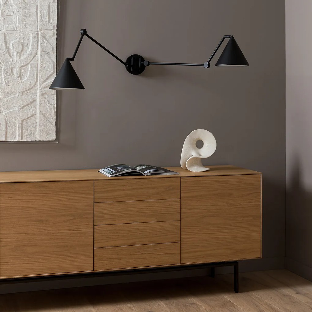 Gearticuleerde wandlamp, 2 armen, Moke