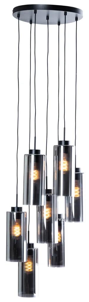 Art Deco hanglamp zwart met smoke glas 7-lichts - Laura Art Deco E27 rond Binnenverlichting Lamp