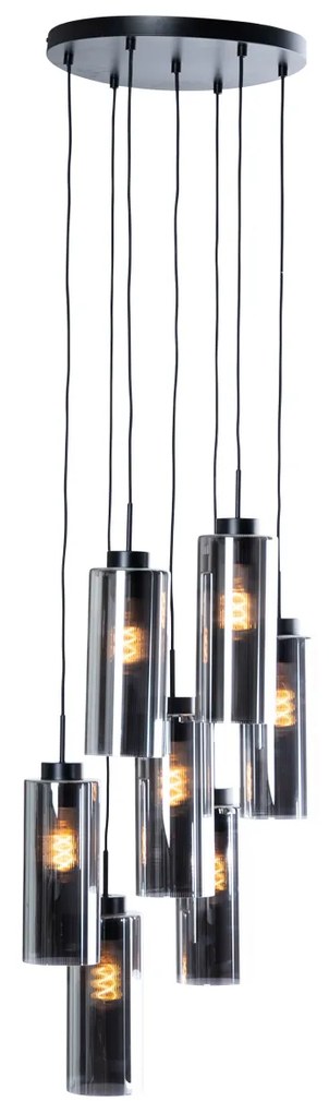 Art Deco hanglamp zwart met smoke glas 7-lichts - Laura