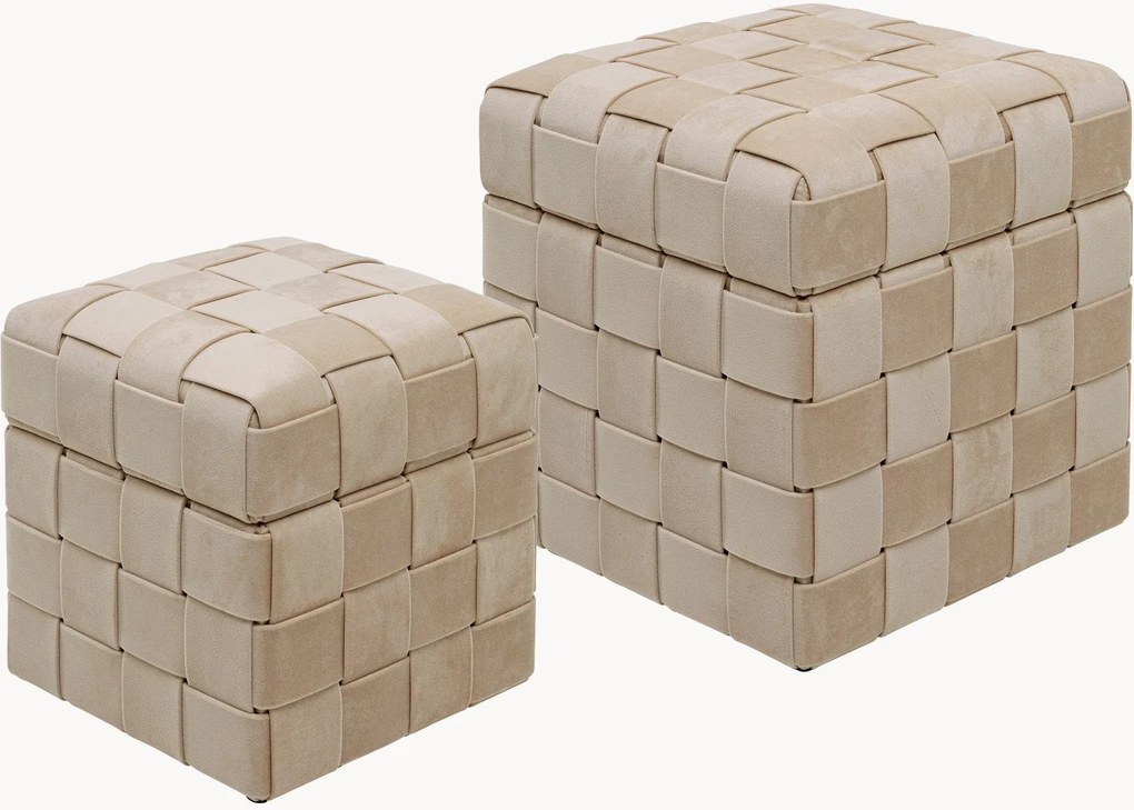 Fluwelen poefs Weave met opbergruimte, 2-delig