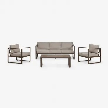 Tuinset Met 3-zitsbank, 2 Fauteuils En Salontafel Van Aluminium Lipov Bruin – Chocolade - Sklum
