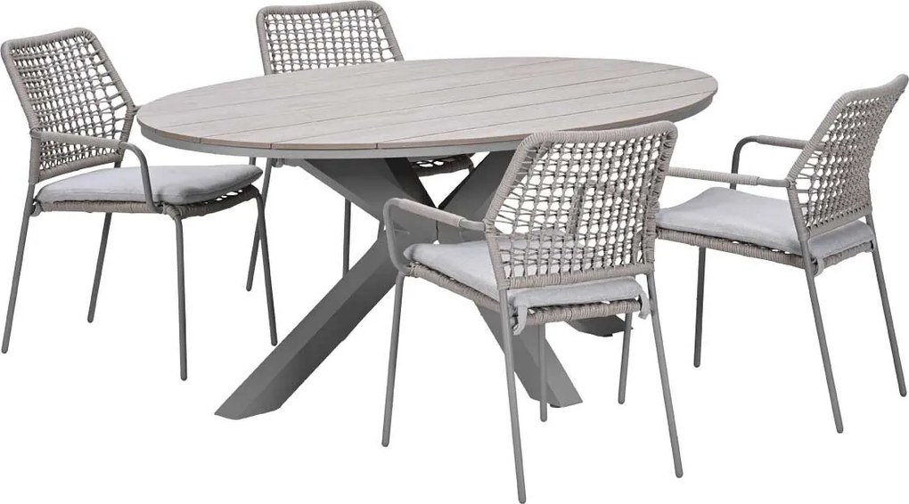 Garden Impressions Natas tuinset 5-delig taupe - Tulli tuintafel 180x115 cm - light teak vironwood