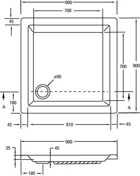 Plieger Kwadrant douchebak vierkant 90x90x5cm wit