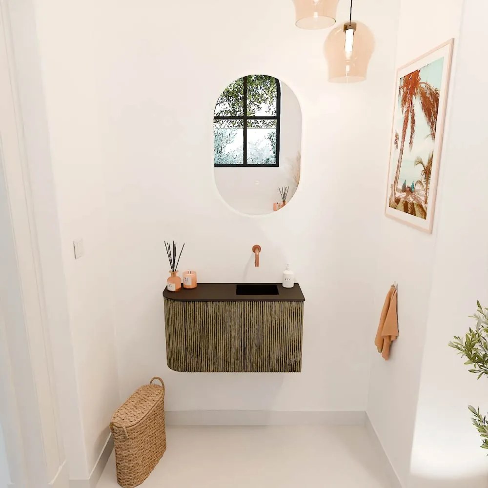 Mondiaz Joya 70cm toiletmeubel ronding links dusk met wastafel faye rechts zonder kraangat urban