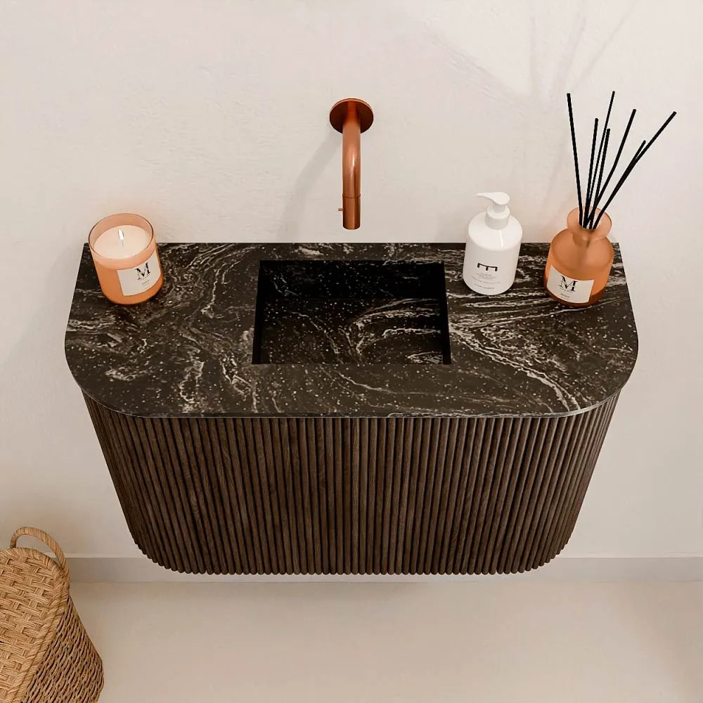 Mondiaz Joya DLux 65cm toiletmeubel ronding links/rechts walnut met wastafel faye midden zonder kraangat lava