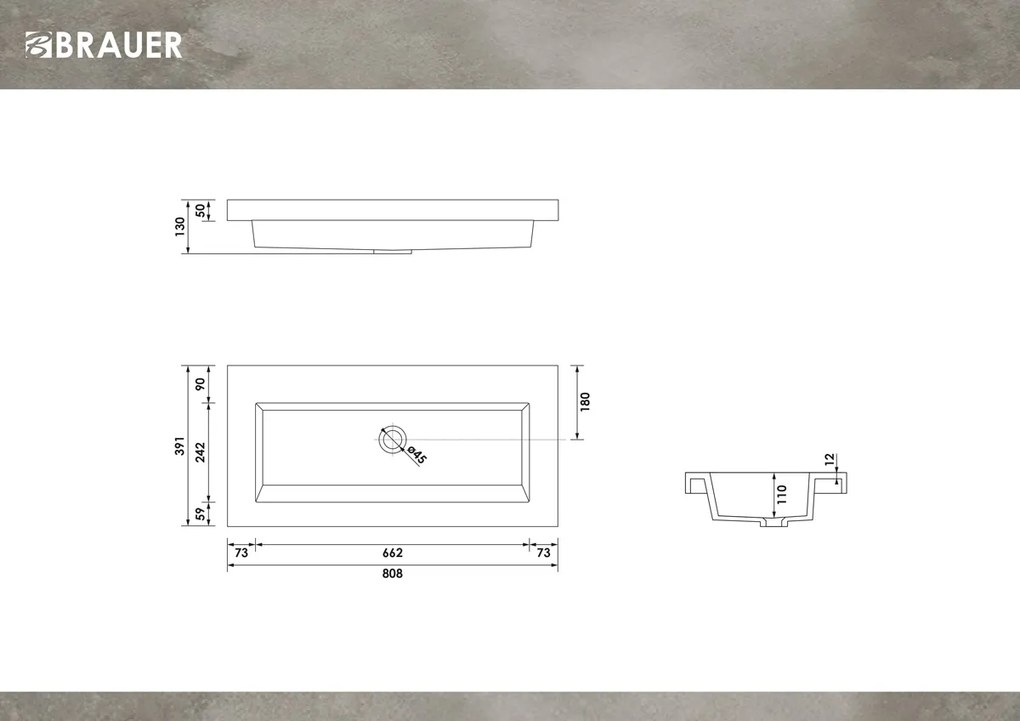 Brauer Spring wastafel mineraalmarmer 80cm zonder kraangat wit glans