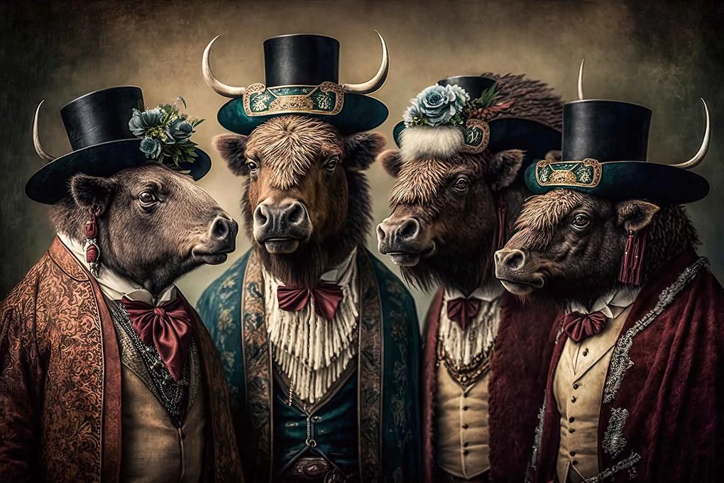 Glasschilderij Victorian Bisons 80x120cm