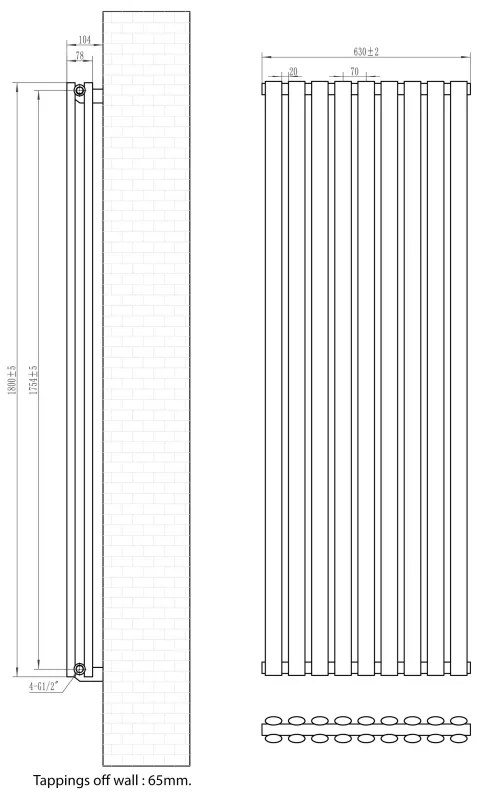 Eastbrook Tunstall dubbele radiator 60x180cm 2142W antraciet