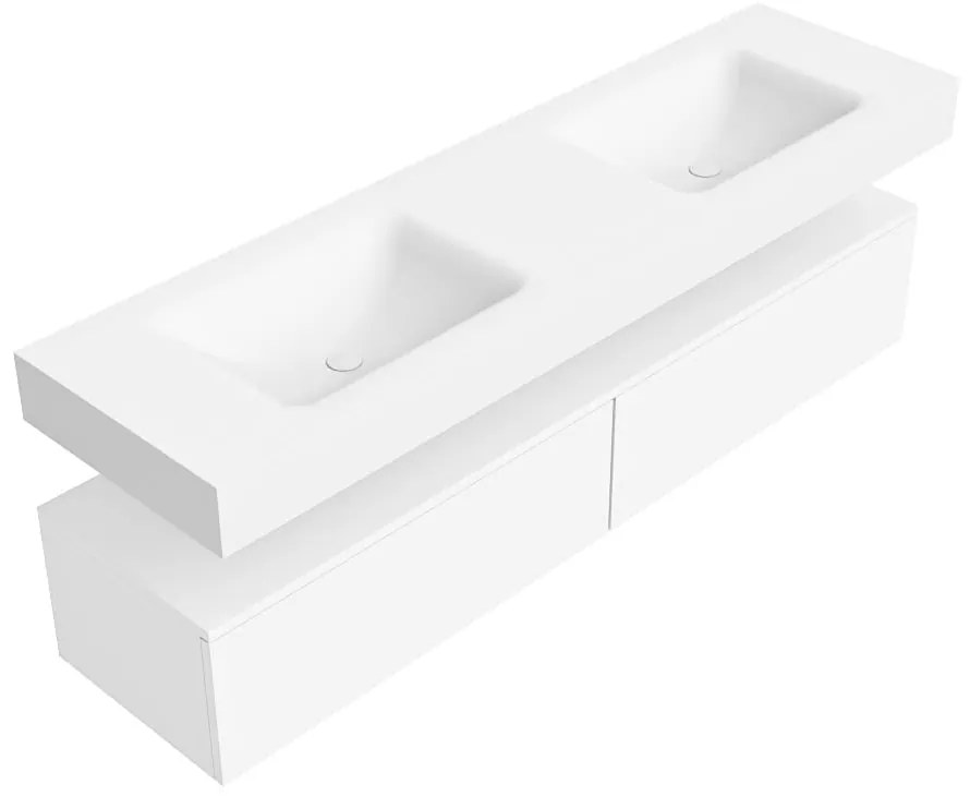 Zaro Alan badmeubel 170cm talc 2 lades met vrijhangende wastafel cloud dubbel 2 kraangaten talc