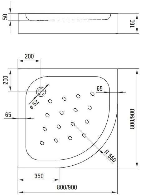 Plazan Lofty douchebak 80x80x16cm kwartrond