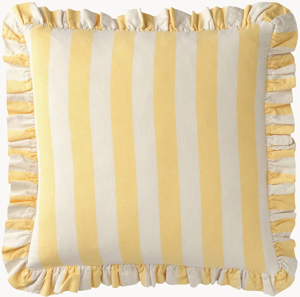Gestreepte katoenen kussenhoes Erna met franjes
