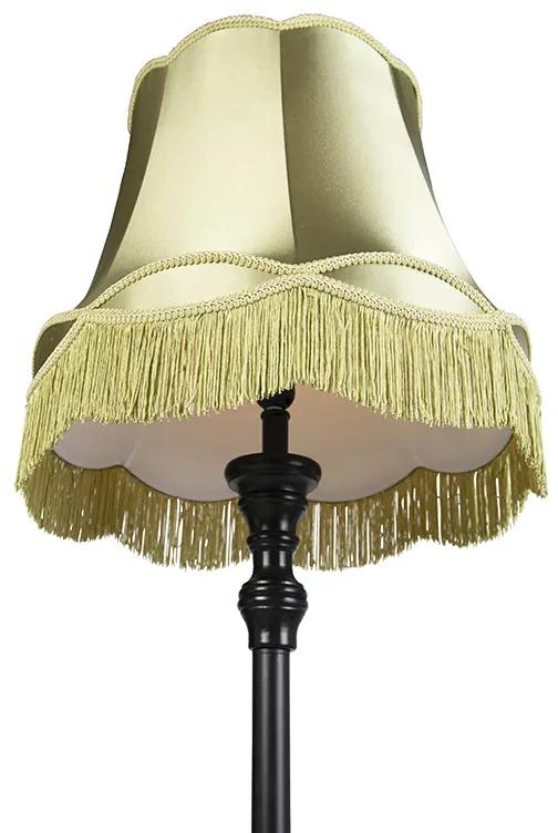 Stoffen Vloerlamp zwart met Granny kap groen - Classico Klassiek / Antiek E27 Binnenverlichting Lamp