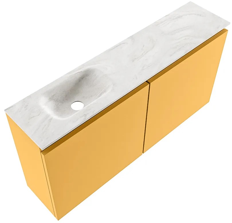 Mondiaz Ture DLux toiletmeubel 100cm ocher met wastafel ostra links met kraangat