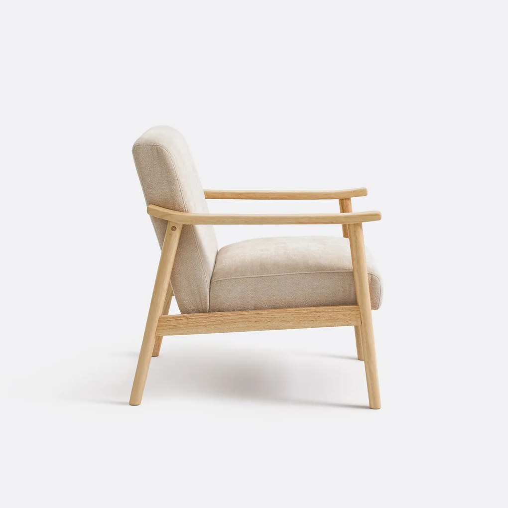 Loungefauteuil in hevea en structuurfluweel, EZRA