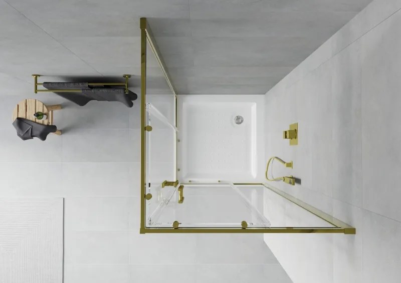 Mexen Rio vierkante douchecabine 80 x 80 cm, transparant, goud + douchebak, wit - 860-080-080-50-00-4510
