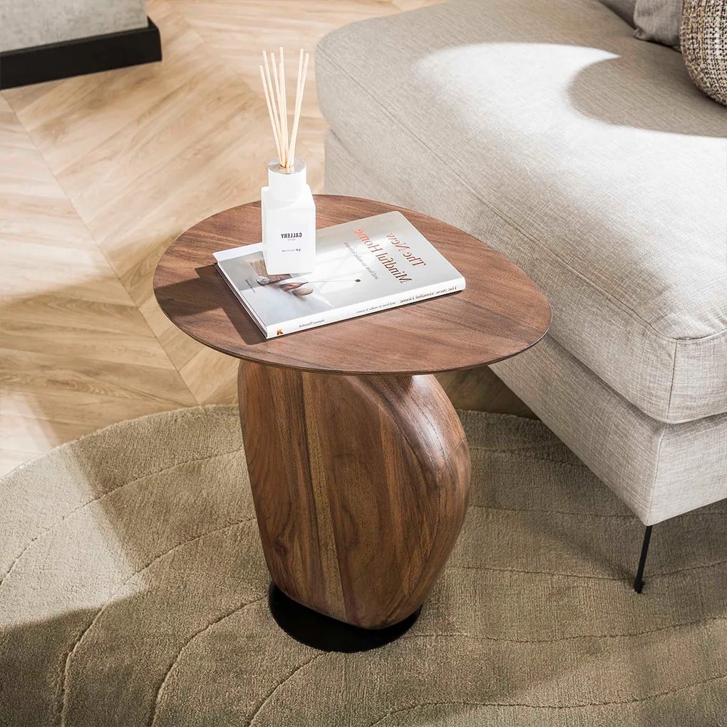 Design Bijzettafel Bruin Hout - 45 X 36cm.