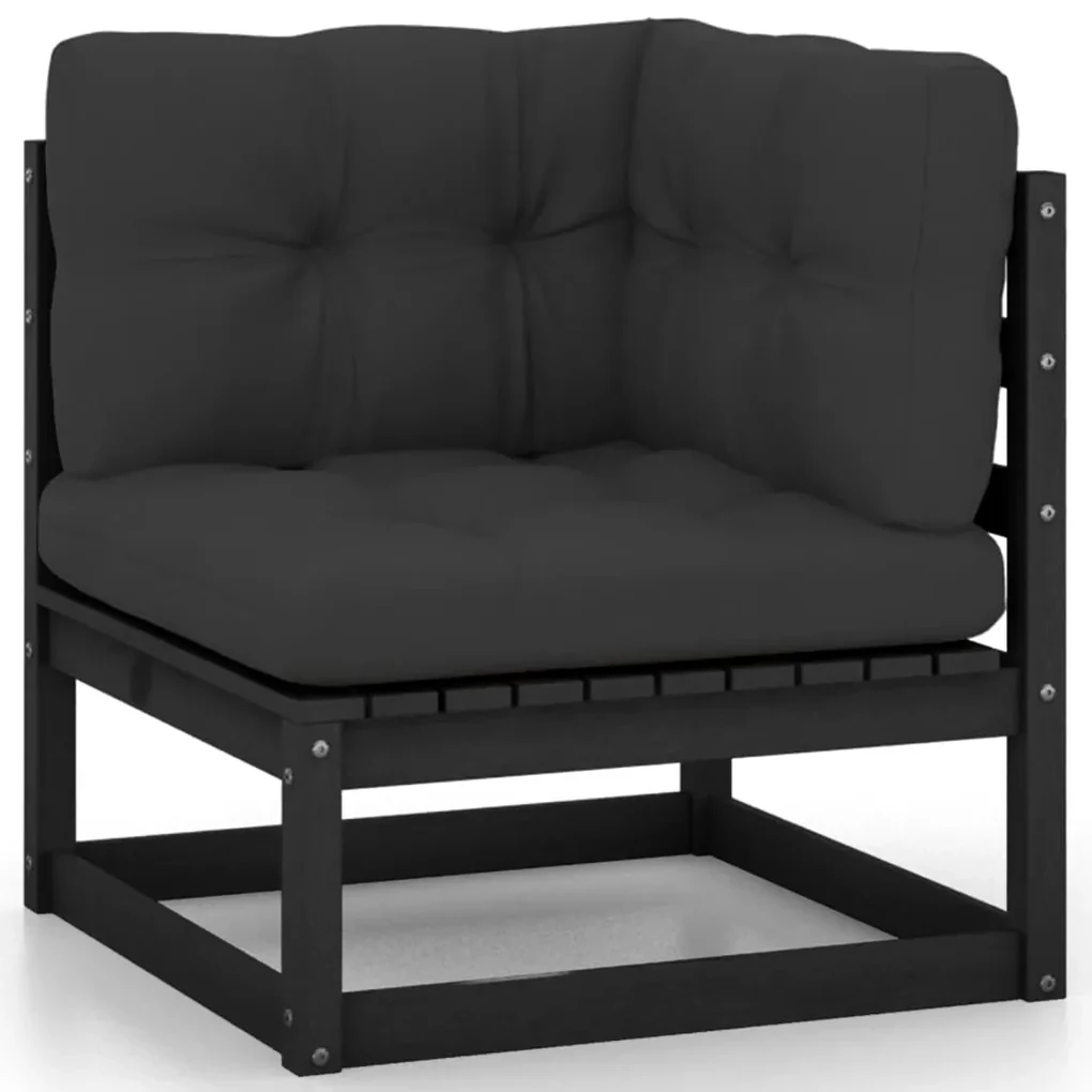 vidaXL 2-delige Loungeset met kussens massief grenenhout zwart