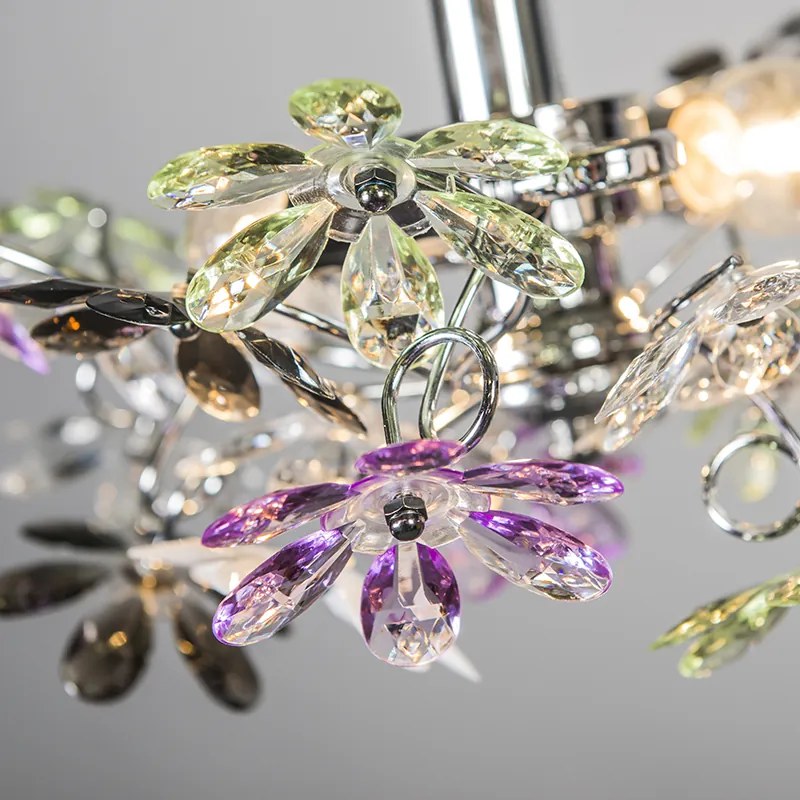 Plafonnière chroom met multicolor kunststof bloemen 38cm - Fiore Art Deco, Klassiek / Antiek, Landelijk / Rustiek, Modern E14 rond Binnenverlichting Lamp