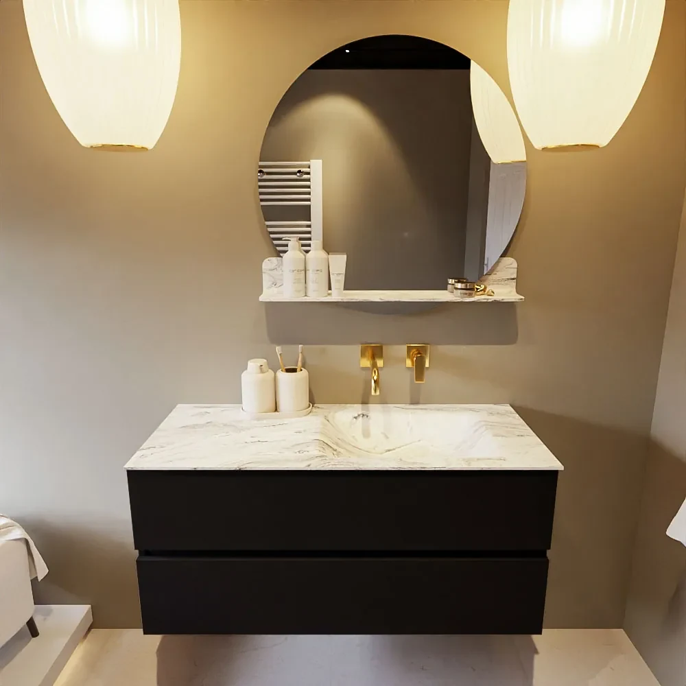 Mondiaz Vica DLux badmeubel 110cm urban 2 lades met wastafel glace rechts zonder kraangat